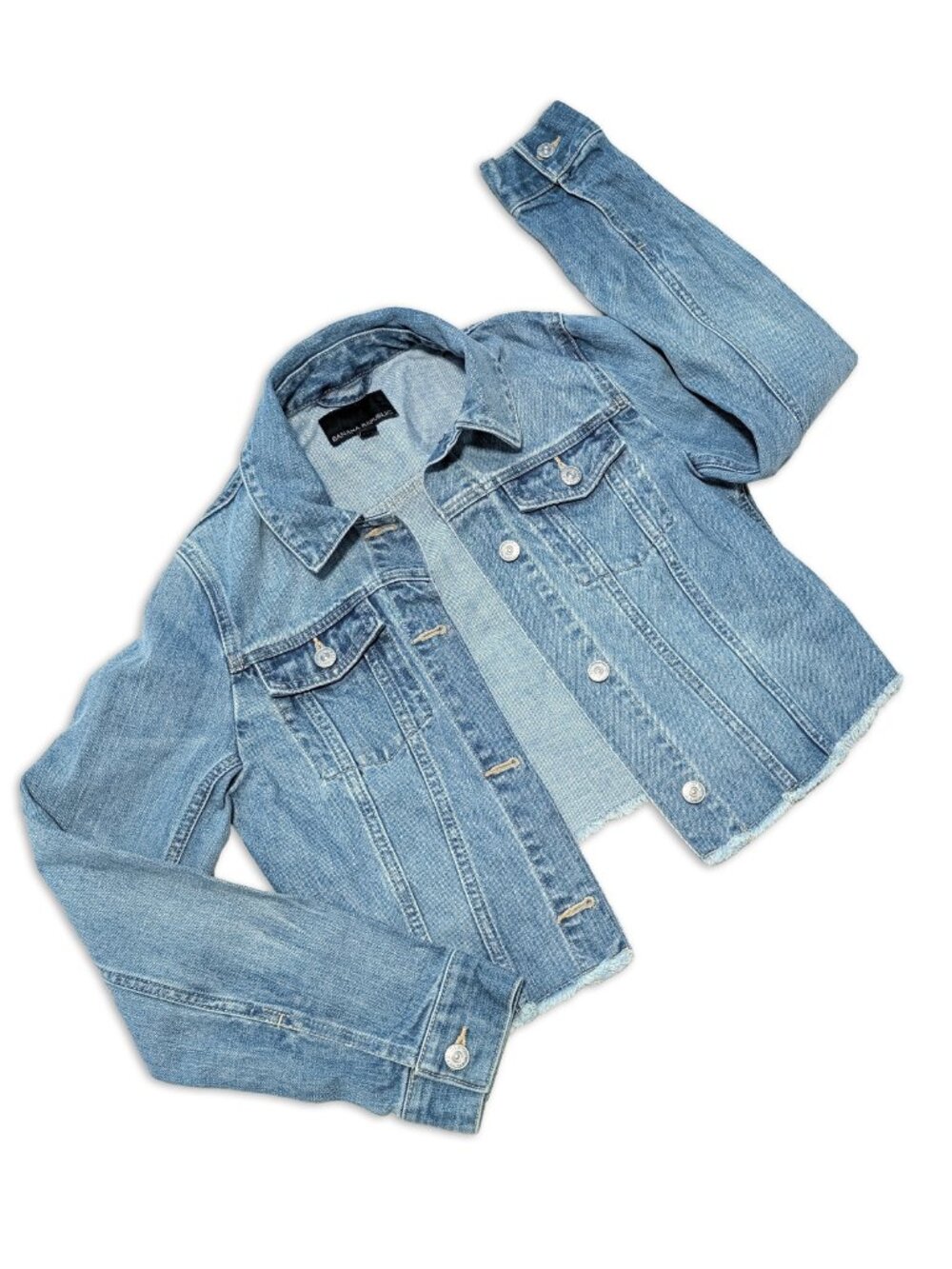 Cropped Banana Republic Denim Jacket with Frayed Hem, Size S - Picture 2 of 5